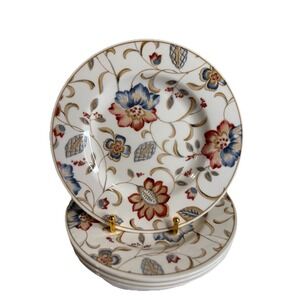 Queen's Earthenware 9" Floral Rimmed Salad / Dessert Plates Set of Four  New